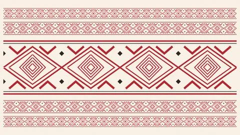 A cream canvas presents layered red geometric borders with diamond shapes a.. Stock Illustration