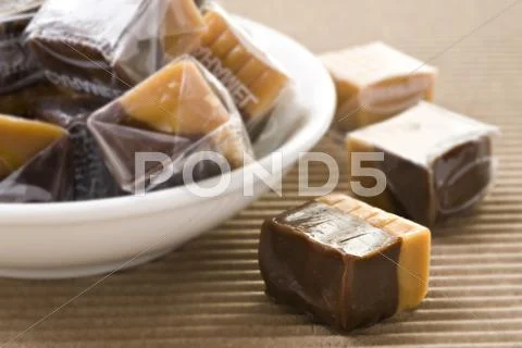 Cream caramel and chocolate sweets Stock Photos