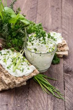 Cream cheese on crispbread Stock Photos