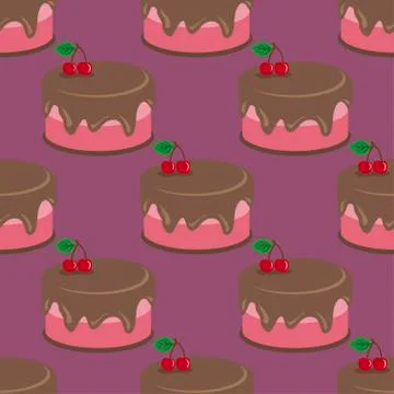 Cream choco cherry cake tasty seamless background pattern Stock Illustration