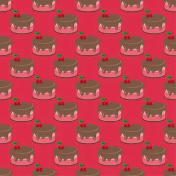Cream choco cherry cake tasty seamless background pattern Stock Illustration