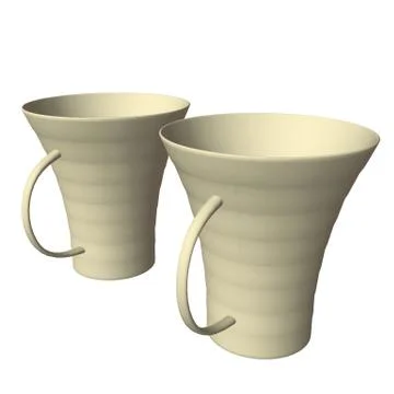 Cream colored ceramic mugs, 3D illustration Illustration