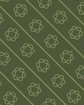 Cream-colored interwoven loop motifs repeat across a deep olive green field.. Stock Illustration