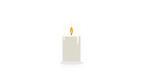 Cream Colored Pillar Candle with Flickering Orange Flame and Melting Wax Dr.. Видео 346007078