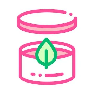 Cream Container And Leaf Vector Thin Line Icon Stock Illustration