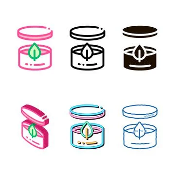 Cream container and simplified leaf vector thin line icon イラスト素材