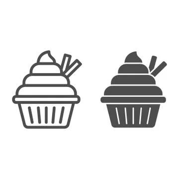 Cream cupcake line and solid icon, Confectionery concept, muffin sign on white Stock Illustration