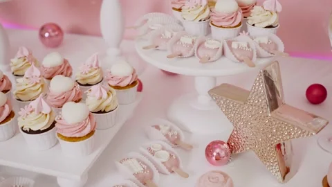 Cream cupcakes. Assorted sweet table. Sweets and desserts. Video stock 190062125