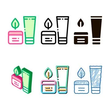 Cream designs container tube leaf vector thin line icon Stock Illustration