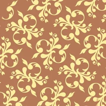 Cream Floral Scroll Pattern on Warm Brown Stock Illustration