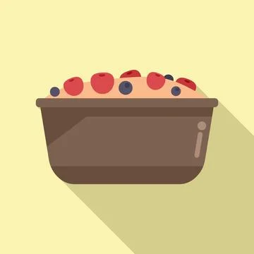 Cream fruit salad icon flat vector. Fresh food Stock Illustration