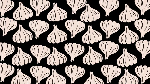 Cream Garlic Clove Pattern Motion Graphics Background on Black Stock Footage 347700012