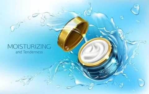 Cream in jar, moisturizing cosmetics, splashes Ilustración de archivo