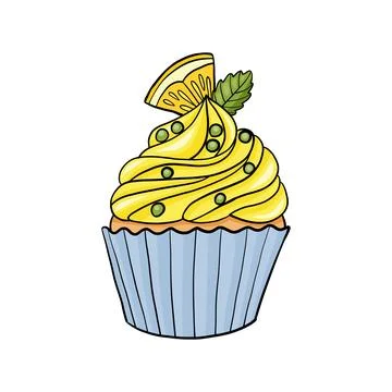 Cream lemon cupcake icon vector. Stock Illustration