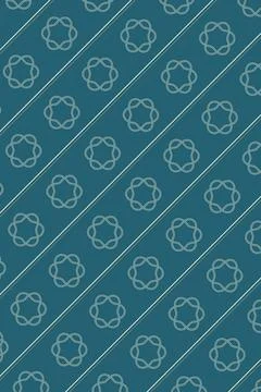 Cream outlined interlocking rosettes repeat across a deep teal field alongs.. Stock Illustration