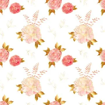 Cream pink millefleurs seamless pattern with peony flowers Illustrazione stock