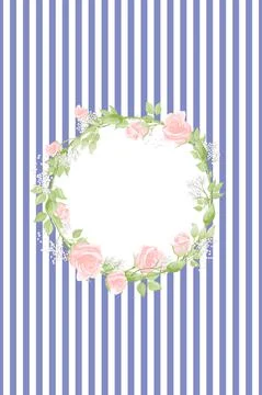 Cream pink rose frame in the shape of circle, hand draw vector poscard template Иллюстрация