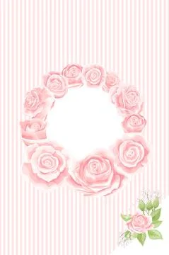 Cream pink rose frame in the shape of circle, hand draw vector poscard template Иллюстрация