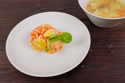 Cream potatoes with vegetables on a table Stock Photos
