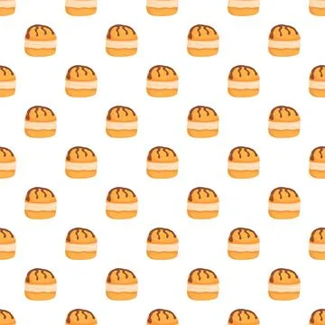 Cream puff dessert repeating seamless pattern creating sweet background Illustrazione stock