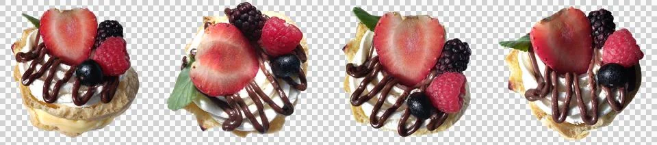 Cream puffs from different angles isolated on transparent background. Stock Photos