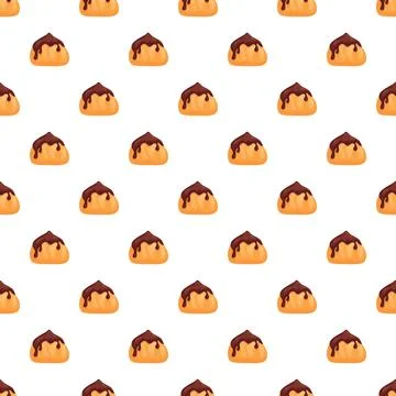 Cream puffs dulce de leche chocolate sauce seamless pattern Stock Illustration