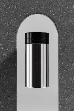Cream pump bottle with black flip cap mockup, cylindrical skincare packaging Illustrazione stock