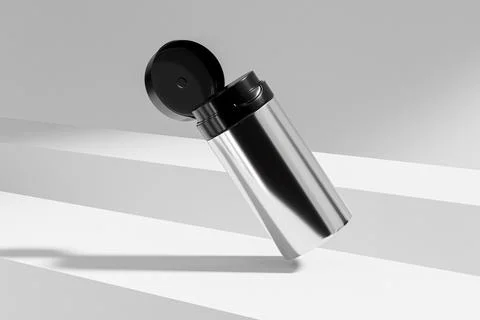 Cream pump bottle with black flip cap mockup, cylindrical skincare packaging Illustrazione stock