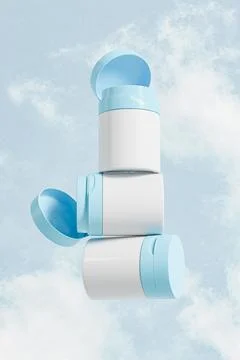 Cream pump bottle with flip cap mockup, cylindrical skincare packaging Stock-Illustration