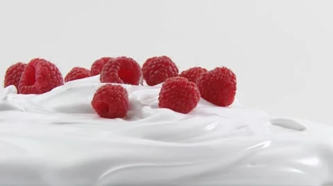 Cream with raspberries Stock Footage 8571275