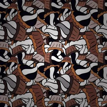 Cream. Seamless pattern with sweet desserts. White, black and brown color. Wrapp Stock Illustration