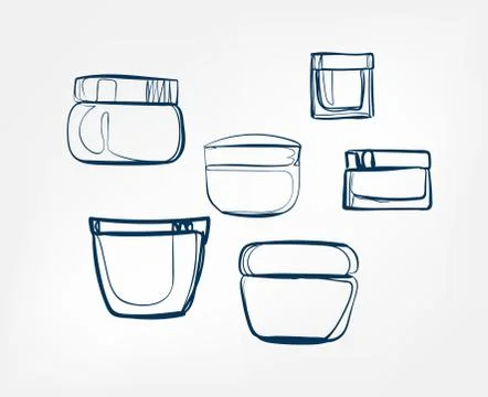 Cream set cosmetics jars line art sketch outline isolated design element cosm Stock Illustration
