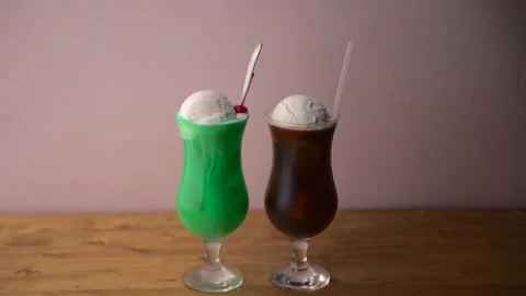 Cream soda and coffee float, japanese cafe drink Stock Footage 246510360