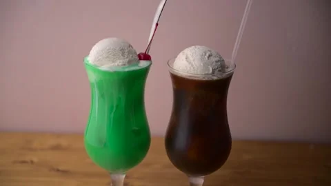 Cream soda and coffee float, japanese cafe drink Stock Footage 246510367
