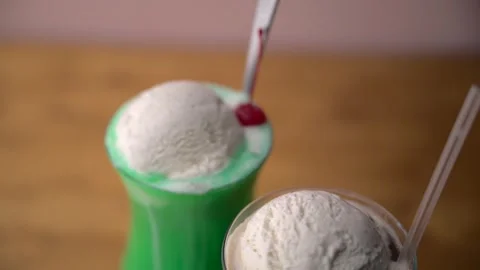 Cream soda and coffee float, japanese cafe drink Stock Footage 246510375