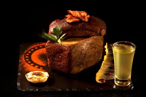 Cream soup with garlic inside the bread Stock Photos
