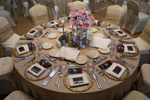 Cream table decoration items Stock Photos