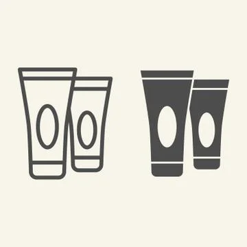 Cream tube line and solid icon. Two cosmetic cream tubes symbol, outline style Illustrazione stock