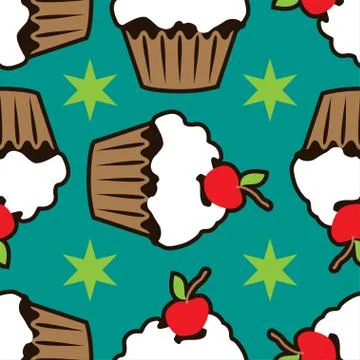 Cream vanilla choco cake seamless pattern Stock Illustration
