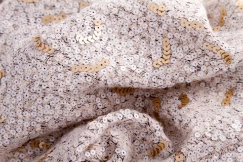 Cream weaved fabric with sequin Stock Photos