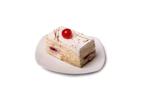Creamy cake with cherry 스톡 사진