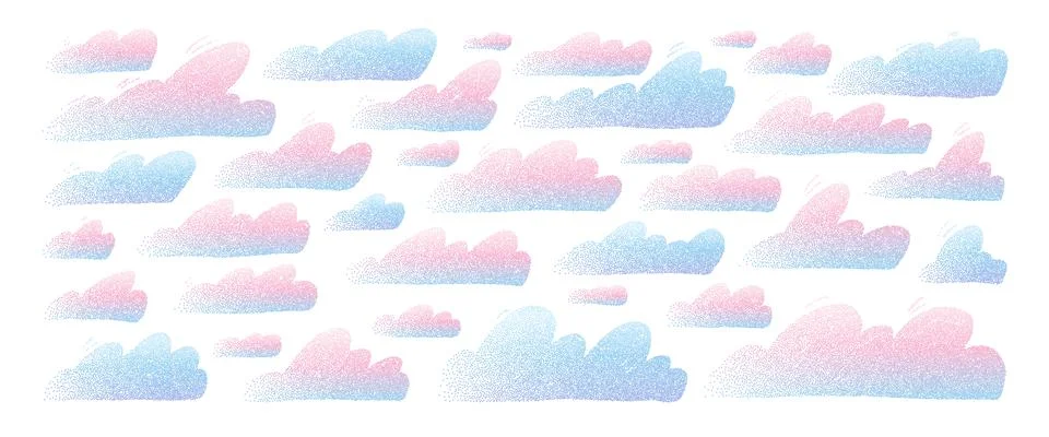Creamy gradient textured clouds set. Naive pink and blue gradation shadow sky Illustrazione stock