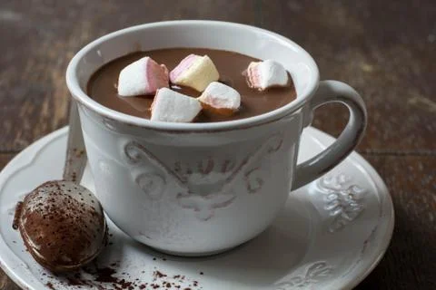 Creamy hot cocoa and marshmallows Stock Photos