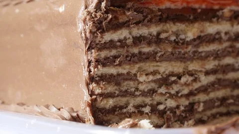 Creamy multilayered torte with biscuits Stock Footage 76722200