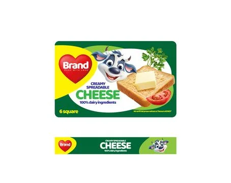 Creamy Spreadable Cheese Packaging with Cow Mascot Stock Illustration