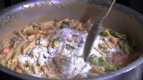 Creamy Vegetable Pasta Preparation Stock Footage 319949262