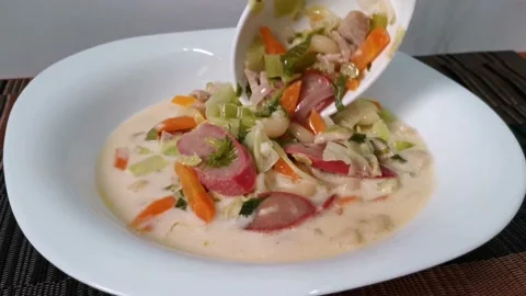 Creamy Vegetable Soup Stock Footage 158076439