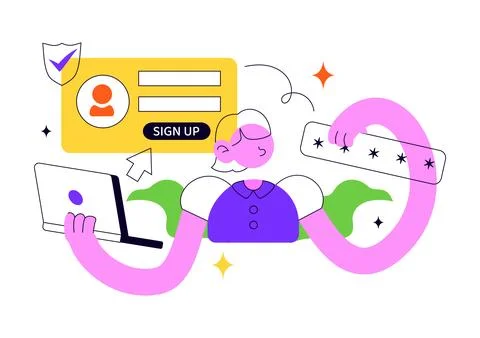 Create Account Vector Illustration Featuring User Registration, Online Sign.. Stock Illustration
