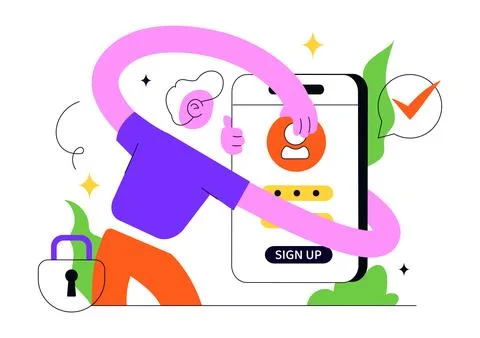 Create Account Vector Illustration Featuring User Registration, Online Sign.. Stock Illustration