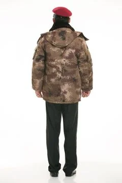 Create all kinds of work clothes policeman stands in front of a white background Stock Photos